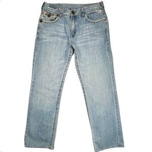 True Religion Men's 36x34 Ricky Big T‎ Light Wash Straight Leg Jeans 100% Cotton